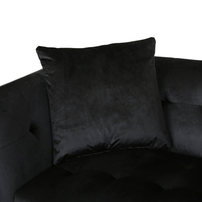Divano moderno in velluto nero 86,75 a 3 posti con cuscini e struttura robusta per soggiorno