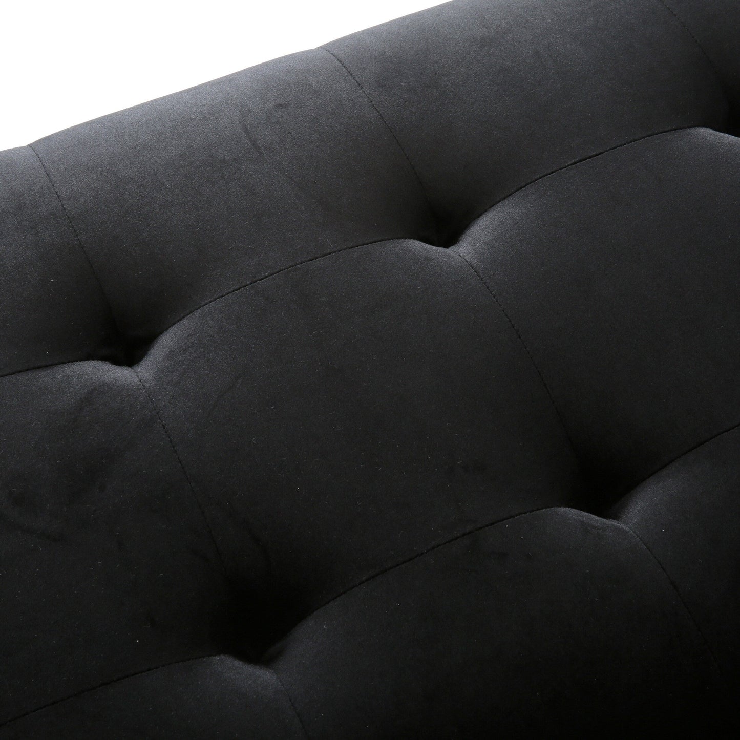 Divano moderno in velluto nero 86,75 a 3 posti con cuscini e struttura robusta per soggiorno