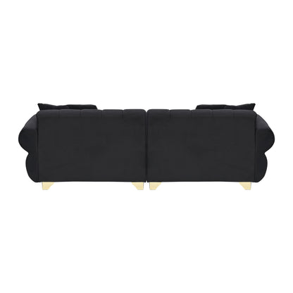 Divano moderno in velluto nero 89 a 3 posti con cuscini a molle e piedini in metallo per soggiorno