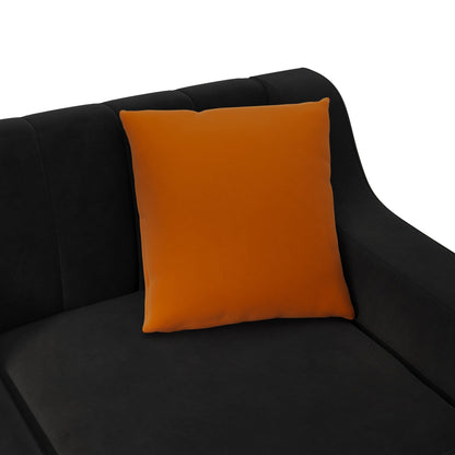 Divano a due posti moderno in velluto nero con dettagli dorati e cuscini morbidi per il soggiorno