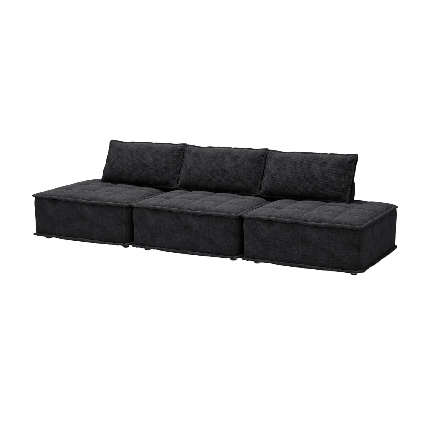 Set di divani modulari quadrati in ciniglia oversize nero da 3 pezzi con cuscini in schiuma ad alta densità, combinazione libera