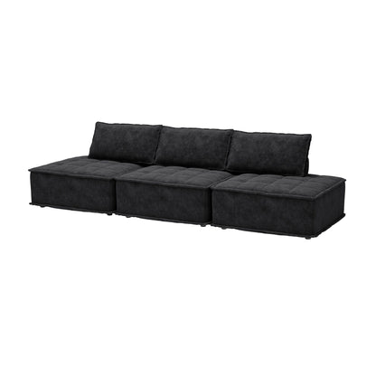 Set di divani modulari quadrati in ciniglia oversize nero da 3 pezzi con cuscini in schiuma ad alta densità, combinazione libera