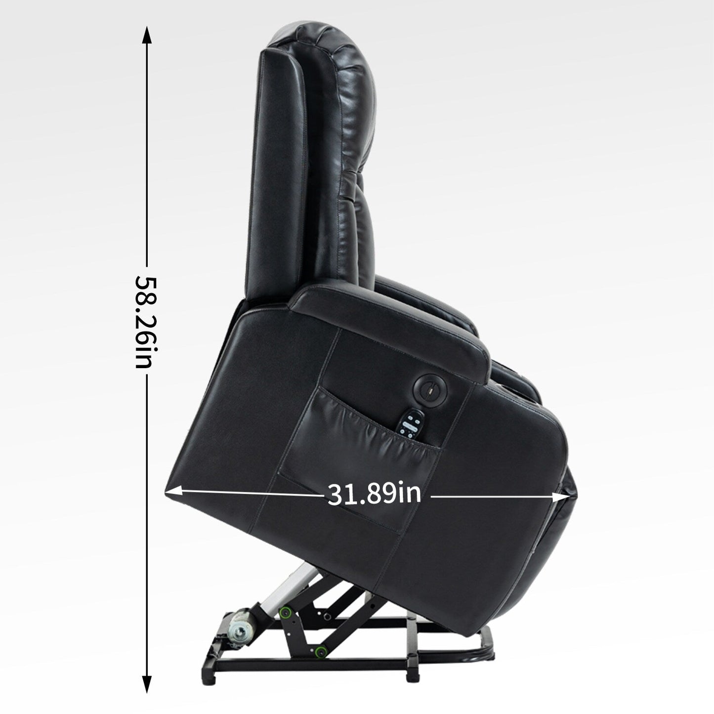 Poltrona reclinabile elettrica nera con massaggio a 8 punti, supporto lombare riscaldato, porte USB, portabicchieri e meccanismo resistente