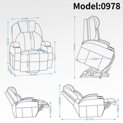 Poltrona reclinabile elettrica nera con massaggio vibrante, riscaldamento lombare e portabicchieri