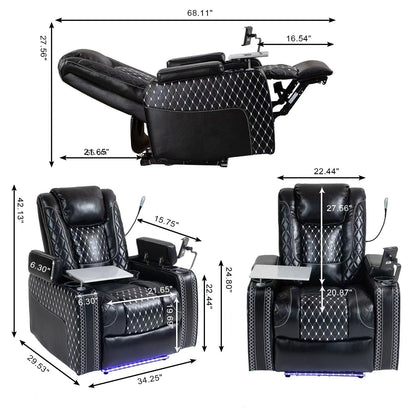 Poltrona reclinabile Black Power Zero Gravity con bracciolo portaoggetti, portabicchieri, tavolo per laptop, supporto per telefono, luce di lettura, porta USB