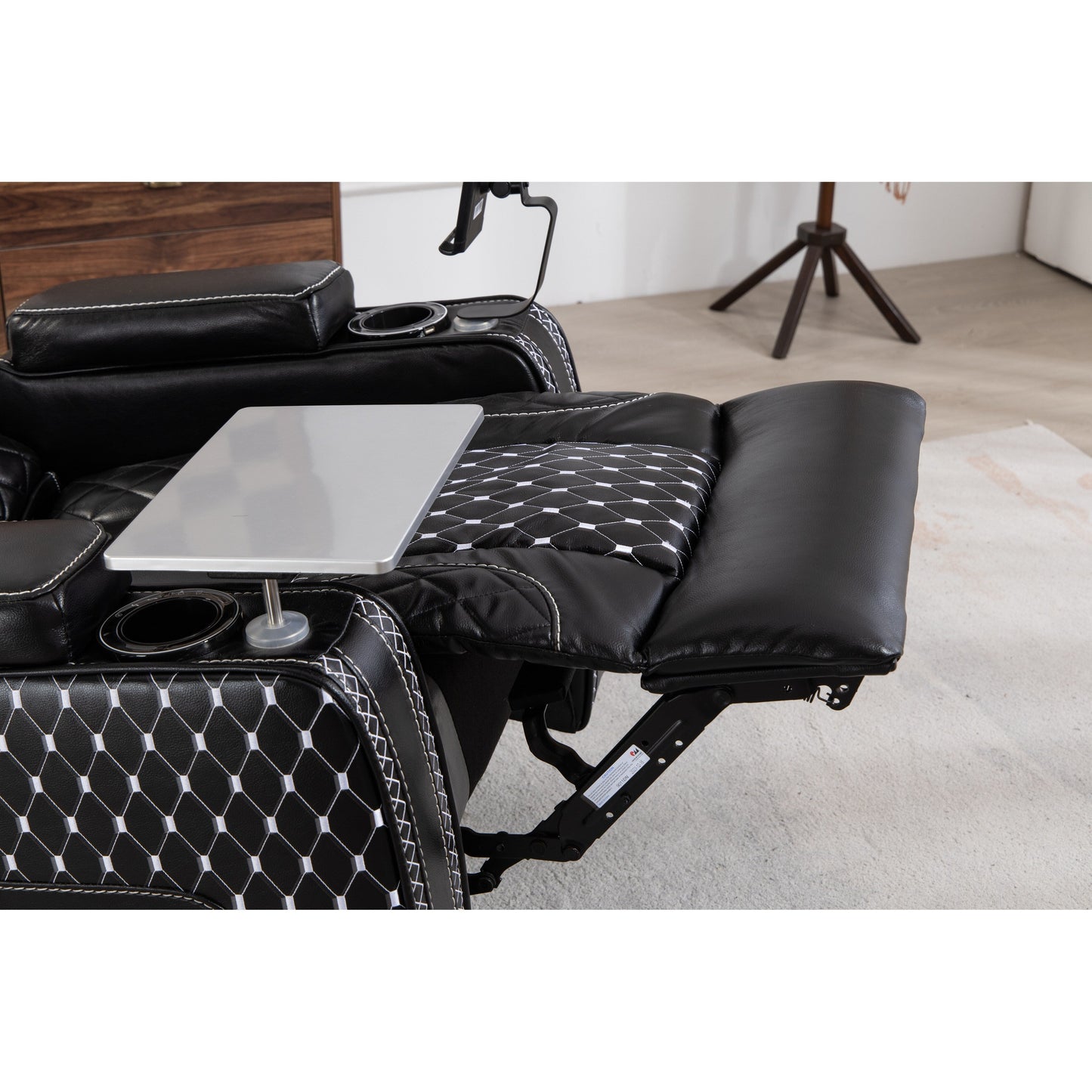 Poltrona reclinabile Black Power Zero Gravity con bracciolo portaoggetti, portabicchieri, tavolo per laptop, supporto per telefono, luce di lettura, porta USB