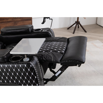 Poltrona reclinabile Black Power Zero Gravity con bracciolo portaoggetti, portabicchieri, tavolo per laptop, supporto per telefono, luce di lettura, porta USB