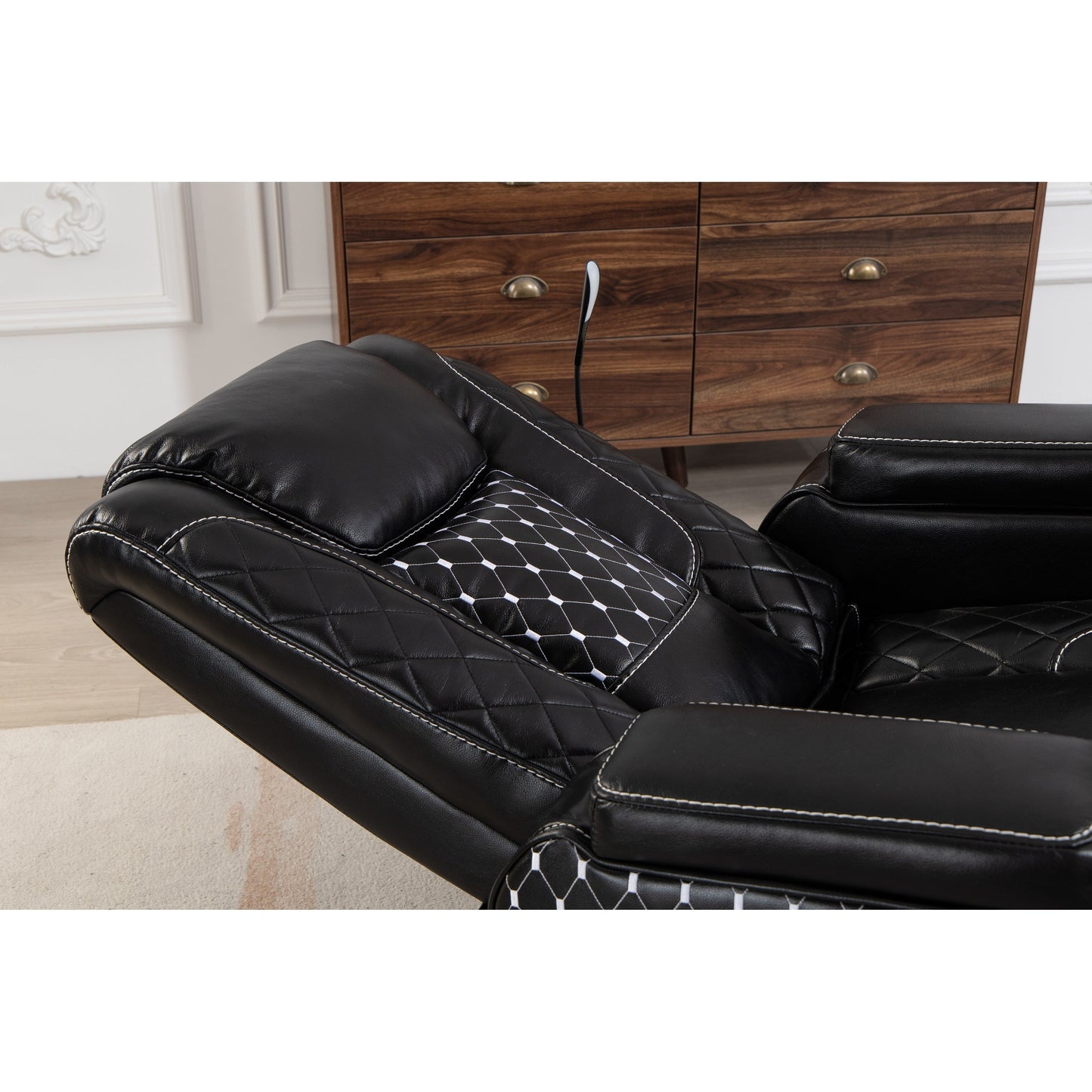 Poltrona reclinabile Black Power Zero Gravity con bracciolo portaoggetti, portabicchieri, tavolo per laptop, supporto per telefono, luce di lettura, porta USB