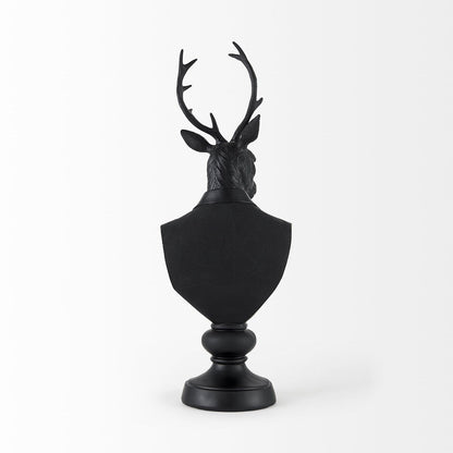 Scultura in resina nera a forma di busto di cervo - 6 L x 8 P x 23 A
