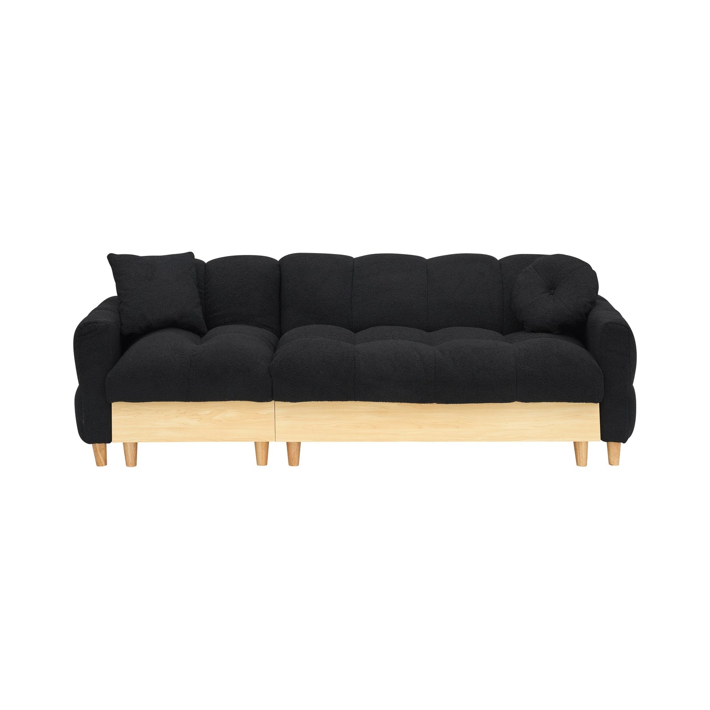 Divano letto imbottito Teddy nero a 3 posti con contenitore e cassetto