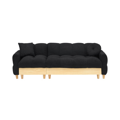Divano letto imbottito Teddy nero a 3 posti con contenitore e cassetto