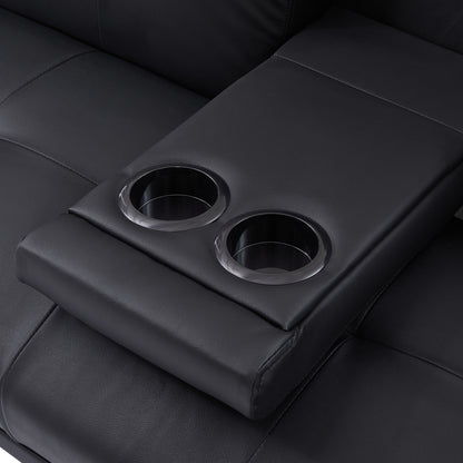 Divano letto a due posti imbottito nero da 66 pollici con 2 portabicchieri e gambe in acciaio inossidabile per soggiorno