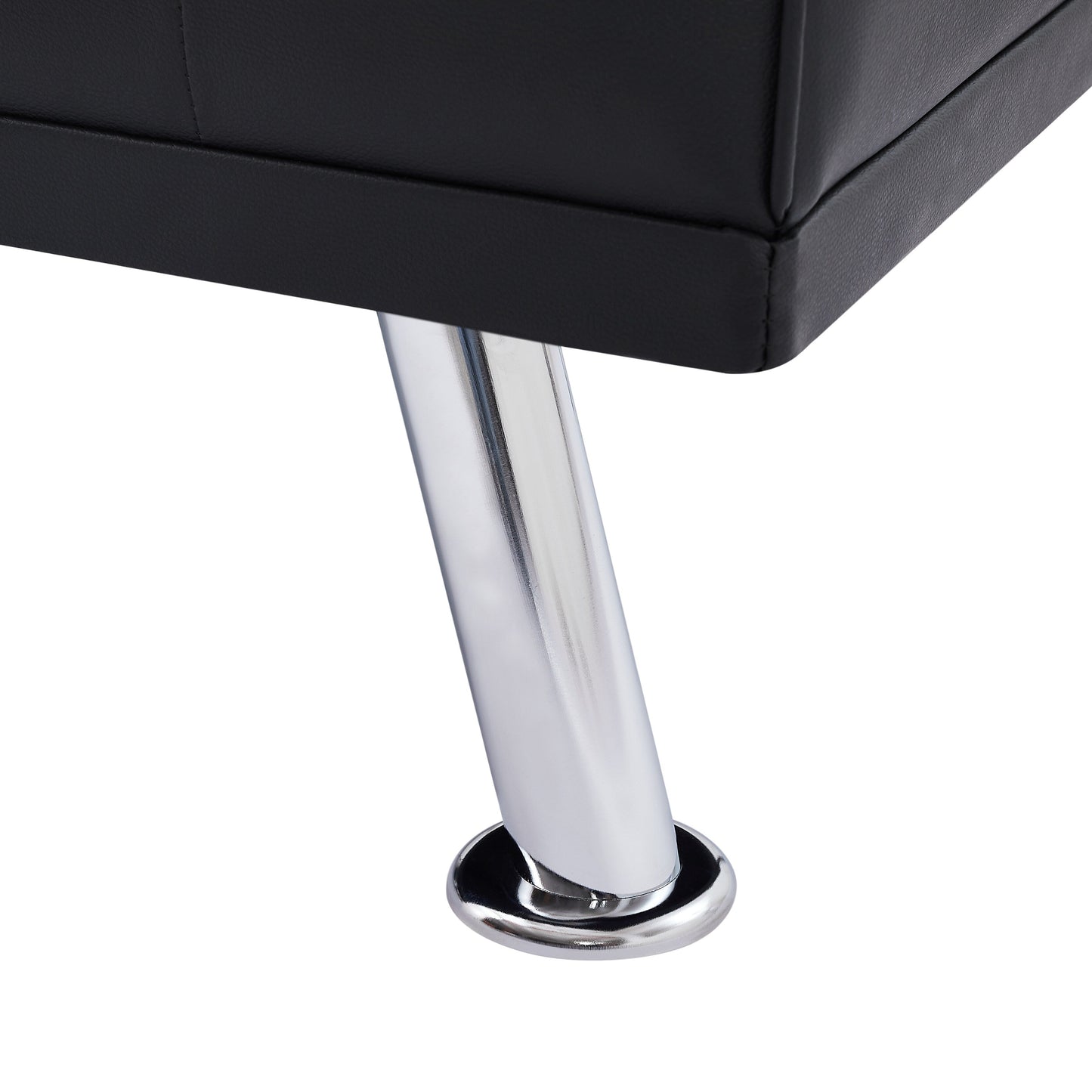 Divano letto a due posti imbottito nero da 66 pollici con 2 portabicchieri e gambe in acciaio inossidabile per soggiorno