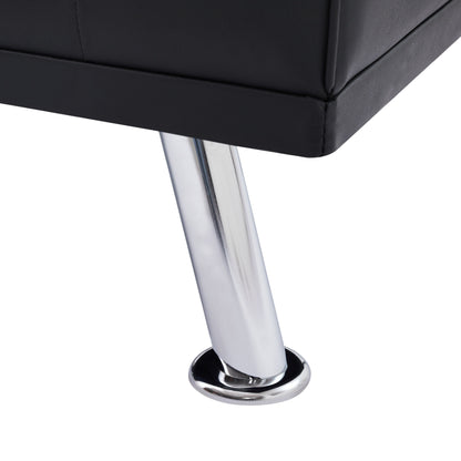 Divano letto a due posti imbottito nero da 66 pollici con 2 portabicchieri e gambe in acciaio inossidabile per soggiorno