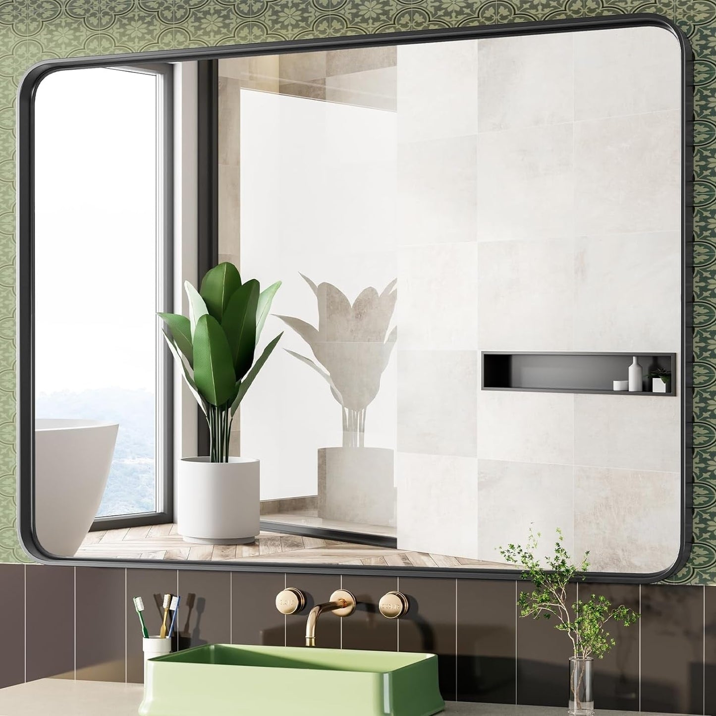 Specchio da bagno moderno con cornice in metallo da parete con garanzia di 5 anni