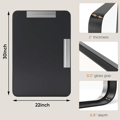 Specchi da bagno rettangolari arrotondati con cornice in lega di alluminio nero, da appendere sopra il lavandino, orizzontalmente o verticalmente.