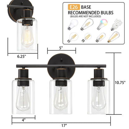 Lampada da bagno a 3 luci da 17 pollici, lampada da toeletta in bronzo oliato