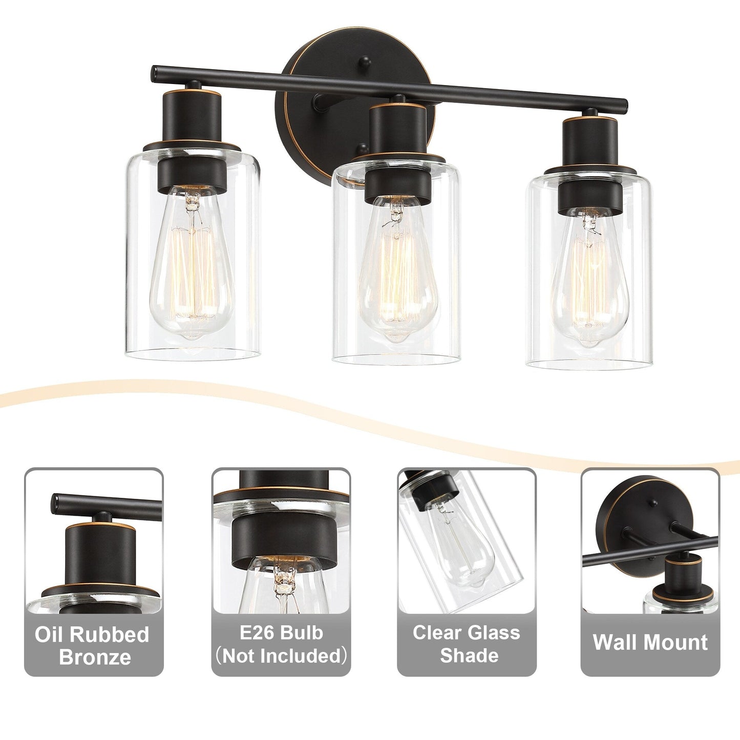 Lampada da bagno a 3 luci da 17 pollici, lampada da toeletta in bronzo oliato