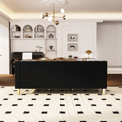 Divano a 3 posti in velluto nero con dettagli dorati