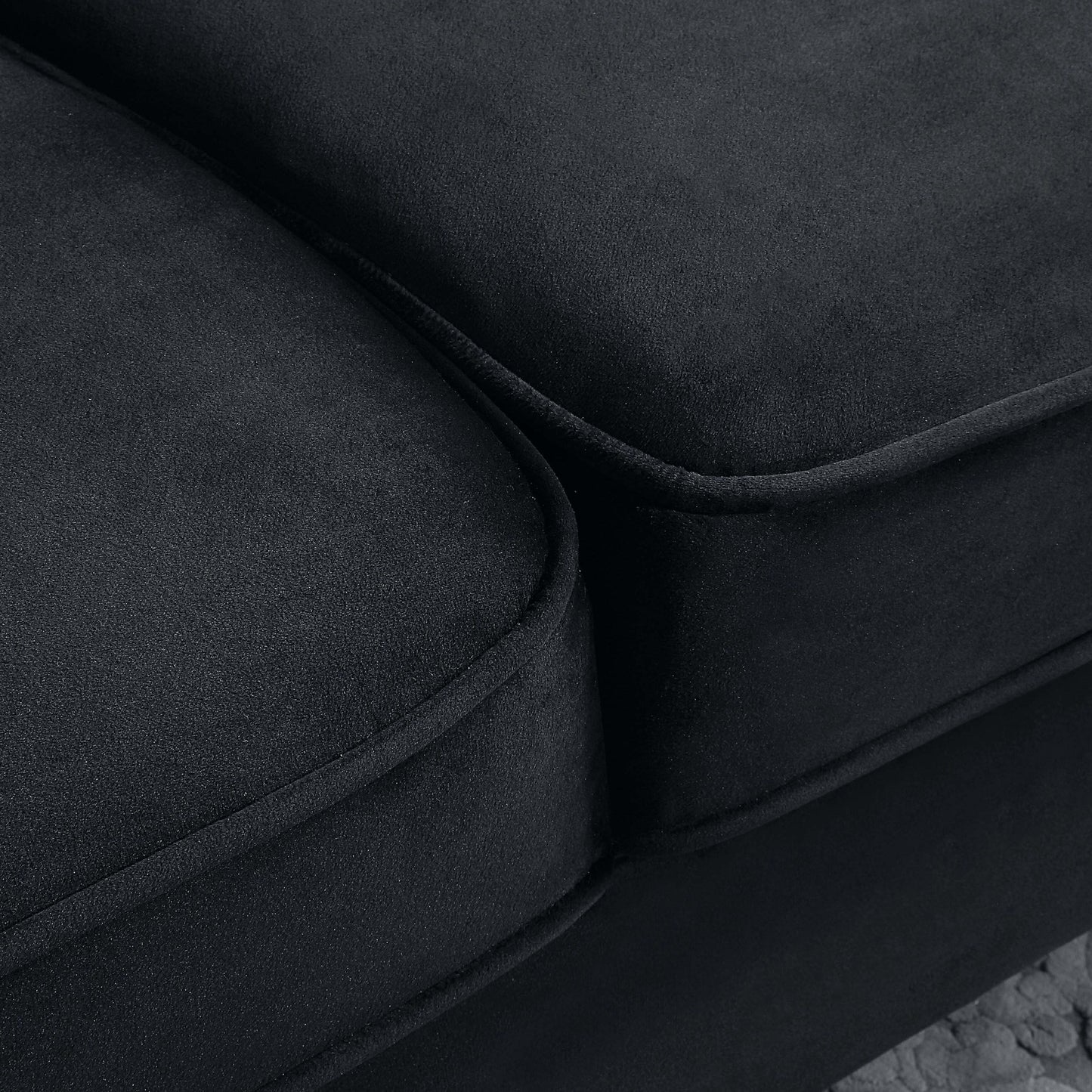 Divano a 3 posti in velluto nero con gambe in metallo finitura oro