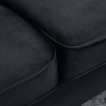 Divano a 3 posti in velluto nero con gambe in metallo finitura oro