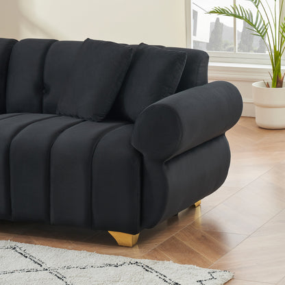 Divano a 3 posti in velluto nero con cuscini a molle