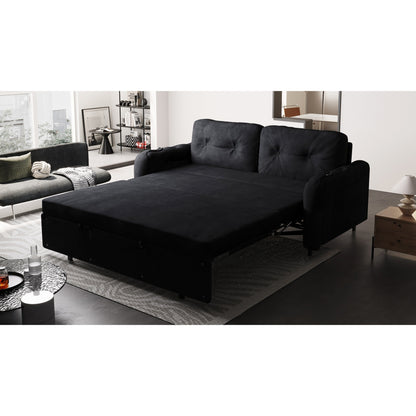 Divano letto trasformabile in velluto nero con contenitore