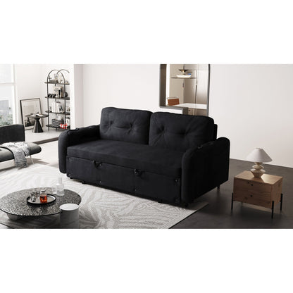 Divano letto trasformabile in velluto nero con contenitore