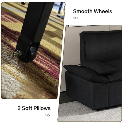 Divano letto estraibile in velluto nero con morbidi cuscini