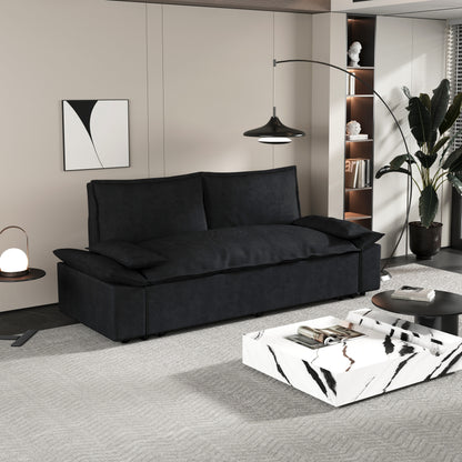 Divano letto estraibile in velluto nero con morbidi cuscini