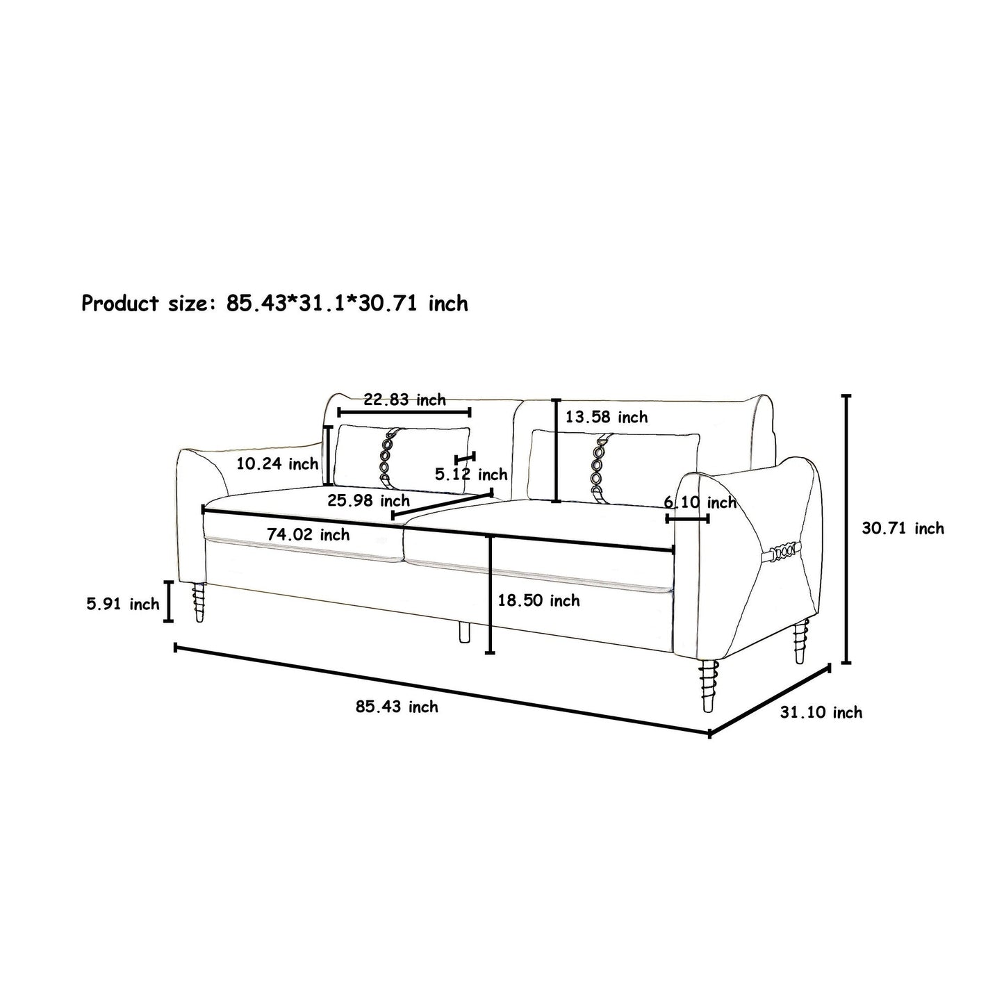 Divano a due posti in velluto nero con gambe dorate