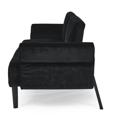 Divano letto futon convertibile imbottito in velluto nero