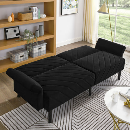 Divano letto futon convertibile imbottito in velluto nero