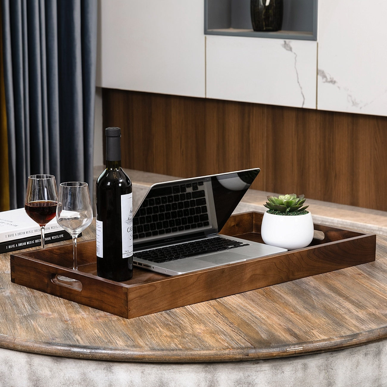 Vassoio da portata rettangolare in legno di noce nero KINWELL