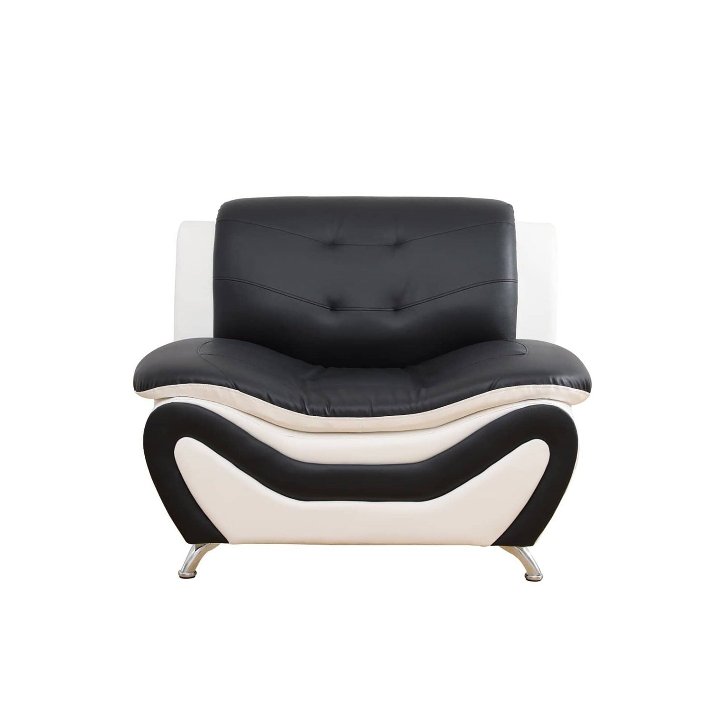 Divano da soggiorno in similpelle nera e bianca a 1 posto