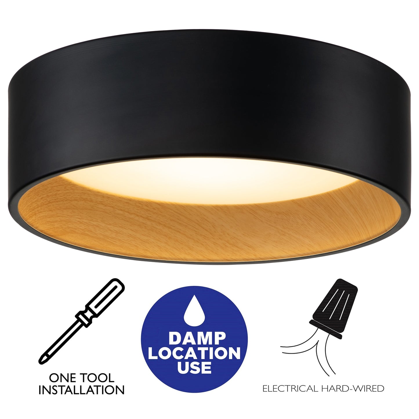 Lampada da soffitto a filo LED integrata Cattleya nera e effetto legno 3CCT