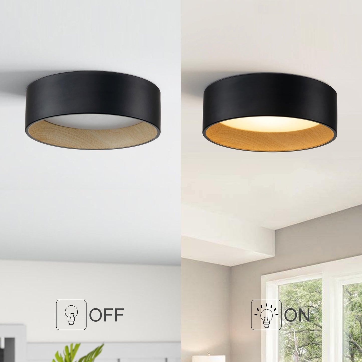 Lampada da soffitto a filo LED integrata Cattleya nera e effetto legno 3CCT