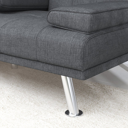 Divano letto imbottito nero e grigio da 66 posti con 2 portabicchieri e gambe in acciaio inossidabile per soggiorno