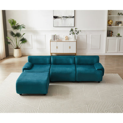 Divano trasformabile a L in tessuto Blue 105 con pouf