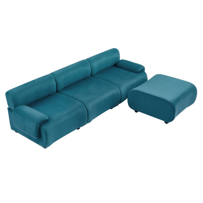 Divano trasformabile a L in tessuto Blue 105 con pouf
