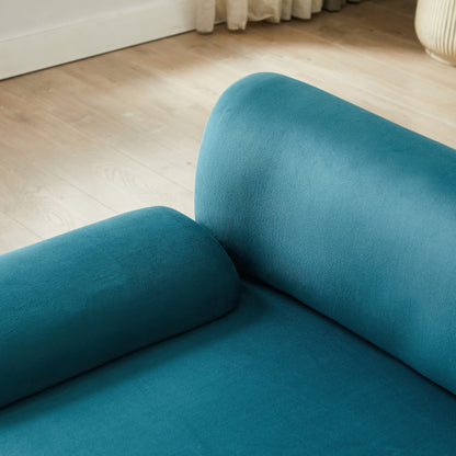 Divano componibile convertibile a L Blue 105 con pouf mobile e seduta profonda