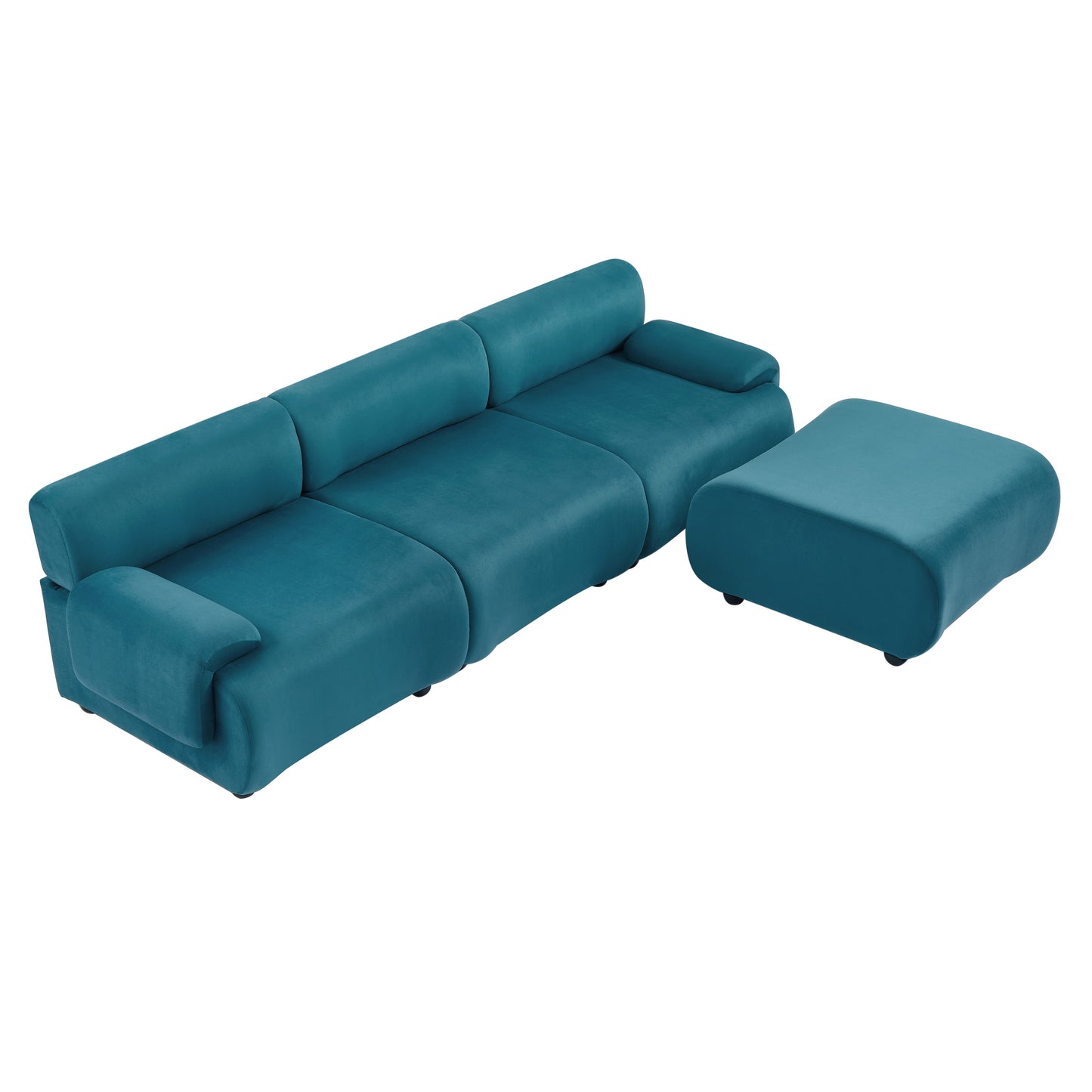 Divano componibile convertibile in tessuto a forma di L blu da 105'' con pouf mobile e seduta profonda