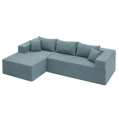 Divano componibile a 3 posti a forma di L in tessuto blu da 107,48'' con chaise longue e cuscini da 16,53 pollici, combinazione libera di 2 pezzi