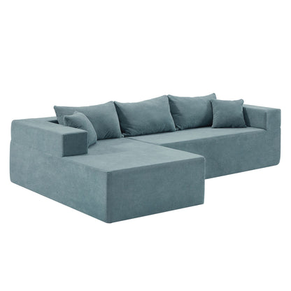 Divano componibile a L in tessuto blu da 107,48'' con chaise longue, cuscini da 16,53 pollici e combinazione libera da 2 pezzi