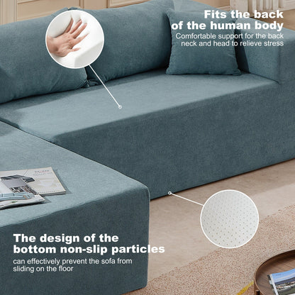 Divano componibile a L in tessuto blu da 107,48'' con chaise longue, cuscini da 16,53 pollici e combinazione libera da 2 pezzi