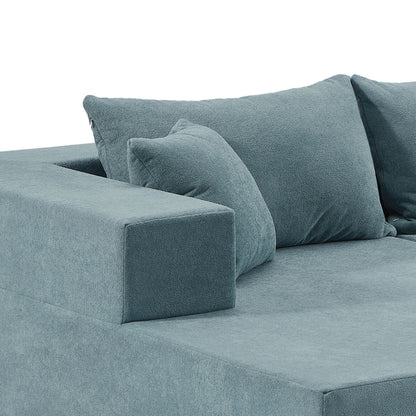 Divano componibile a L in tessuto blu da 107,48'' con chaise longue, cuscini da 16,53 pollici e combinazione libera da 2 pezzi
