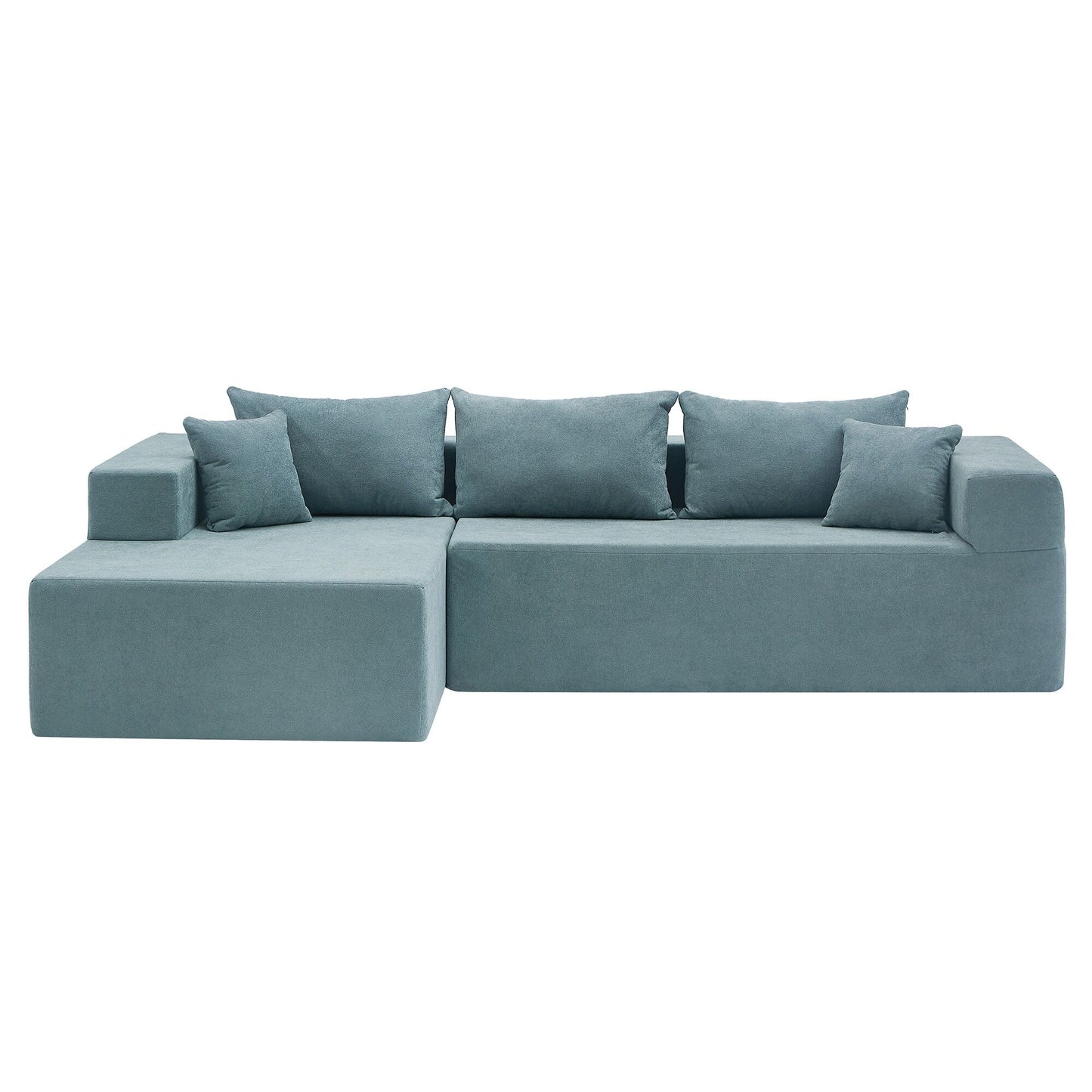 Divano componibile a L in tessuto blu da 107,48'' con chaise longue, cuscini da 16,53 pollici e combinazione libera da 2 pezzi