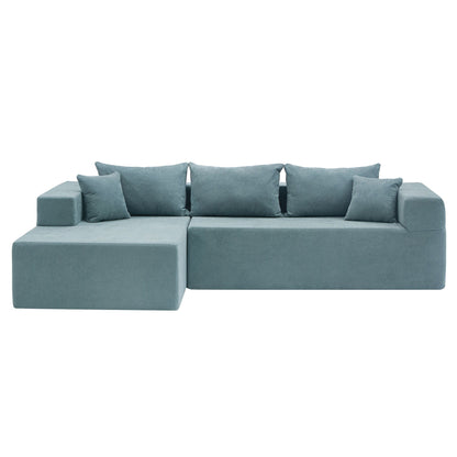 Divano componibile a L in tessuto blu da 107,48'' con chaise longue, cuscini da 16,53 pollici e combinazione libera da 2 pezzi