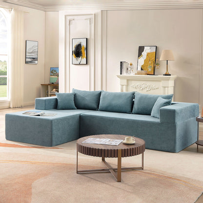 Divano componibile a L in tessuto blu da 107,48'' con chaise longue, cuscini da 16,53 pollici e combinazione libera da 2 pezzi