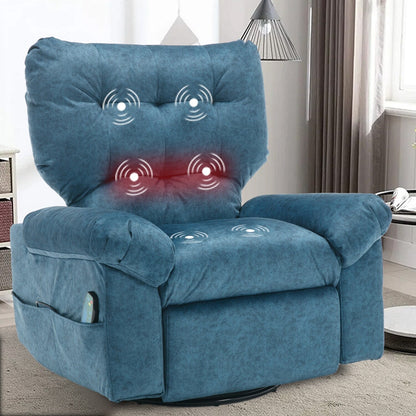 Poltrona reclinabile girevole a 360° blu con massaggio vibrante, riscaldamento lombare, tasche laterali